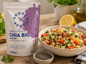 Salata de quinoa cu legume, lamaie si chia